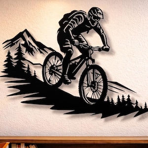 Archivos DXF SVG PNG de bicicleta de montaña Arte de pared: Archivo de corte vectorial de descenso