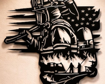 Firefighter American Flag Metal Wall Art Files, CNC Plasma Laser Cut (svg, dxf, png)