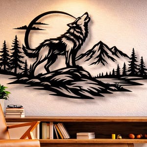 Wolf Nature Scene Svg Dxf Png-filer Väggkonst Skärfil för CNC-laserplasma Cricut