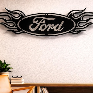 Archivos Ford DXF SVG PNG Diseño de fuego Llama Ford Decoración de pared vintage Archivo de corte para CNC Plasma Láser Glowforge