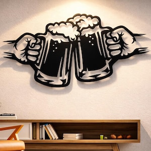 Arte mural metálico de brindis con cerveza, archivo de corte por láser y plasma CNC (svg, dxf, png)