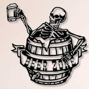Beer Skeleton Dxf , Svg , Png , Files , Beer , Barrel , Skeleton , Skull , Drunk , Wall , art , Cut , File , For , Cnc , Laser , Plasma