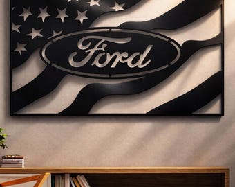 Bandera estadounidense de Ford (archivos SVG, DXF, PNG) para arte mural metálico con CNC, láser, plasma y Cricut