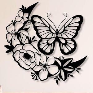 Butterfly with Flowers Dxf  Svg Png Files Butterfly Wall art Flower Flowers Laser cut , For Cnc , Laser , Plasma , Glowforge