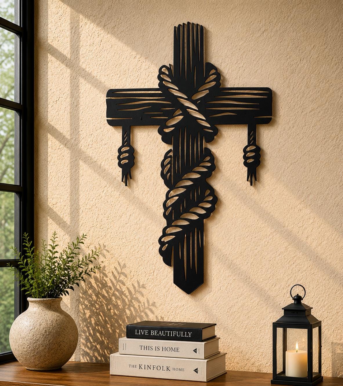 Wooden Cross Dxf Svg Png Files Wrapped Rope Hanging Vector Cut