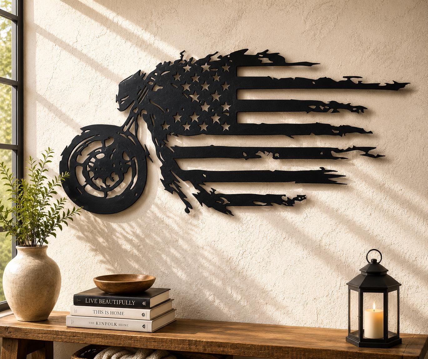 Chopper Motorcycle Flag Vector Art Files Wall Art: Cnc Laser Cut