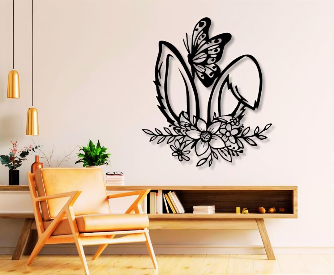 Spring Dxf Svg Png Files Bunny Ears Butterfly Vector Cut File Wall Art ...