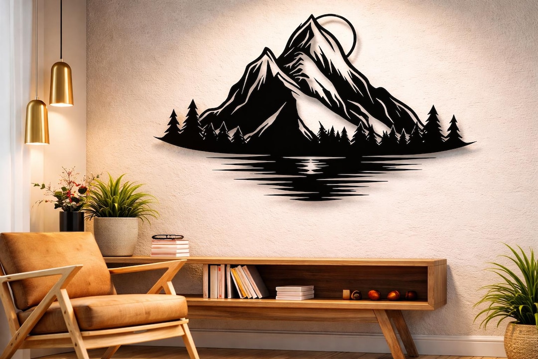Mountains Dxf Svg Png Files Mountain Scene Wall Art Cut File for Cnc ...