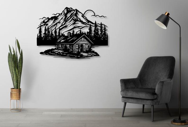 Nature House Dxf Svg Png Files Mountain Lake Wood House Scene Cut File ...