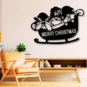 Merry Christmas Sled Dxf , Svg , Png , Files , Gnomes , Happy , Sled , Snow , Slide , Text , Wall , Art , Cut , For , Cnc , Plasma , Laser