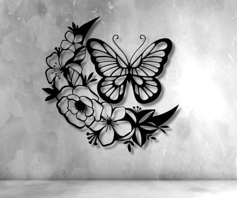Butterfly With Flowers Dxf Svg Png Files Butterfly Etsy