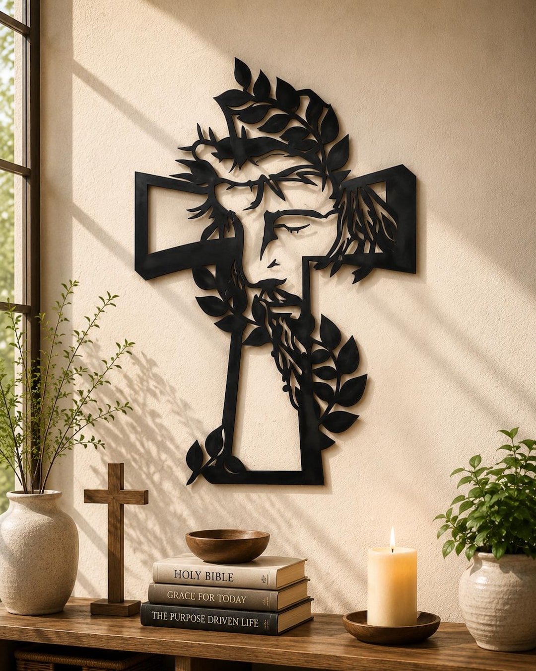 Floral Jesus Cross Metal Wall Art Files, CNC Laser Cut (svg, Dxf
