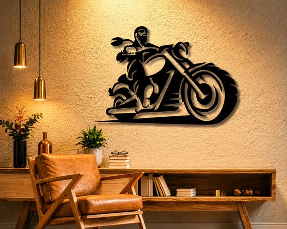 Motorcycle Rider Dxf Svg Png Files Wall Art Files, CNC Plasma