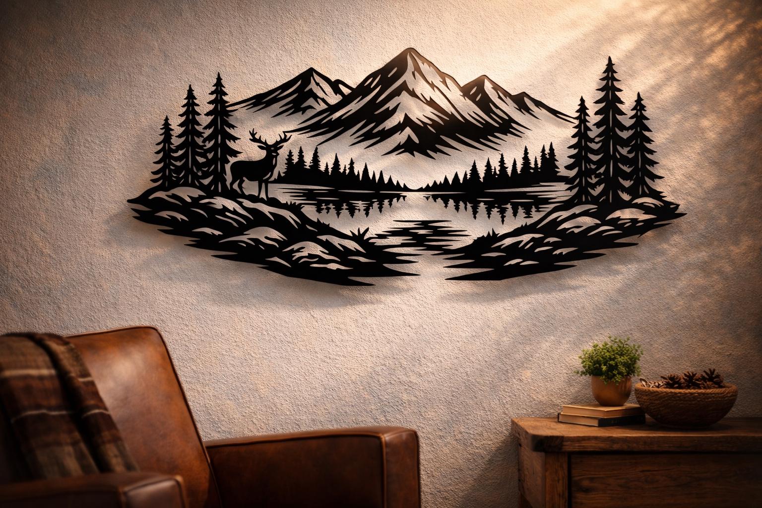 Nature Scene Dxf Svg Png Files Mountain Pine Trees Lake Vector for Cnc ...