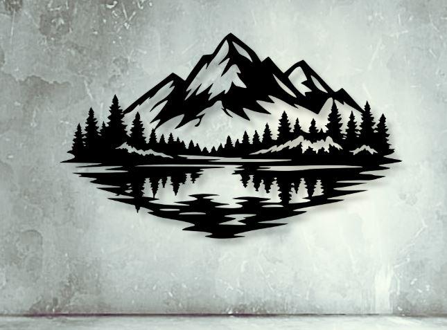 Mountain Lake Scene Dxf Svg Png Files for Cnc Laser Plasma Cricut ...