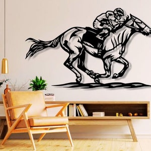 Paardenrennen Dxf Svg Png-bestanden, paard, jockey, race, racen, paarden, muur, decor, knippen, bestand, voor, CNC, plasma, laser
