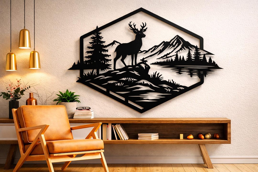 Nature Deer Scene Dxf Svg Png Files Wall Art Decor Cut File for Cnc ...