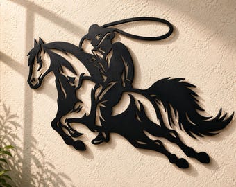 Cowboy Riding Horse Metal Wall Art Files (SVG, DXF, PNG)