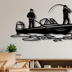 Archivos de pesca DXF, SVG y PNG: Pescador, Pez, Barco, Mar, Lago, Marinero, Pesca, DXF, SVG, Para CNC, Láser, Plasma, Glowforge