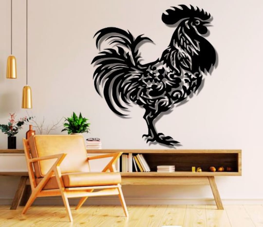 Rooster Dxf Svg Png Files Floral Rooster Flower Design Vectorel , Wall