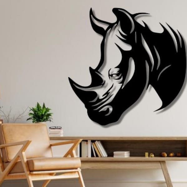 Rhino Dxf , Svg , Png , Fichiers , Rhino , Couper , Fichier , Rhinocéros , Visage , Tête , Mur , Art , Pour , Cnc , Plasma , Laser