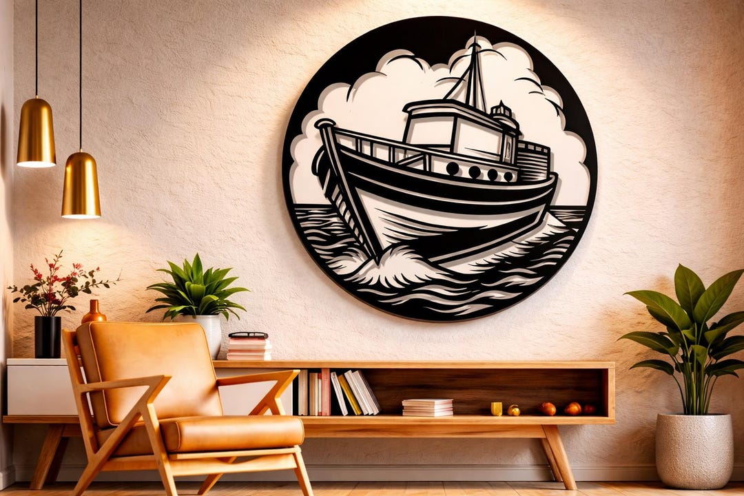 Boat Dxf Svg Png Files Sea Course Route Marine Wall Art Cut File for ...