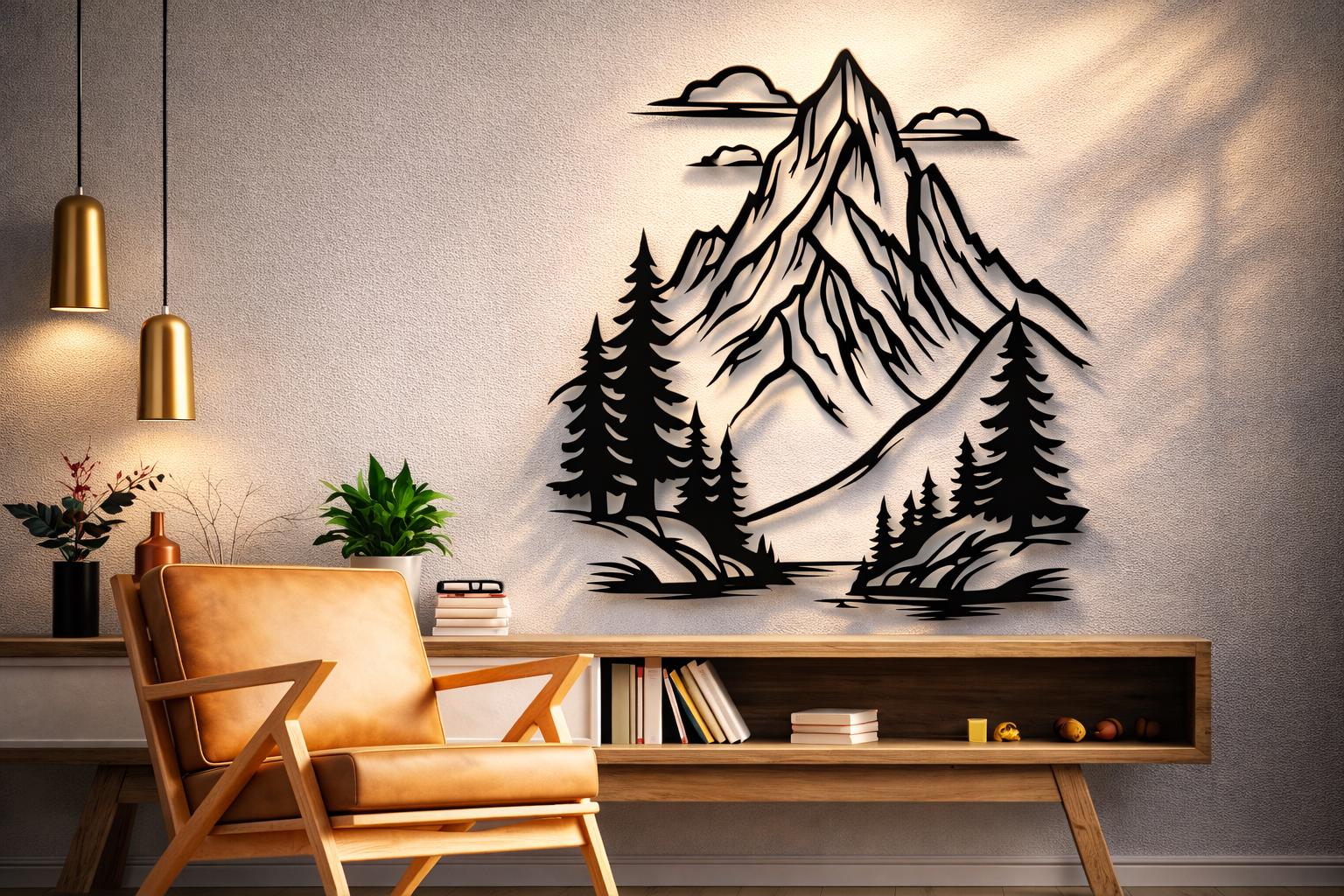 Mountain Scene Dxf Svg Png Files Nature Wall Art Plasma Cut File