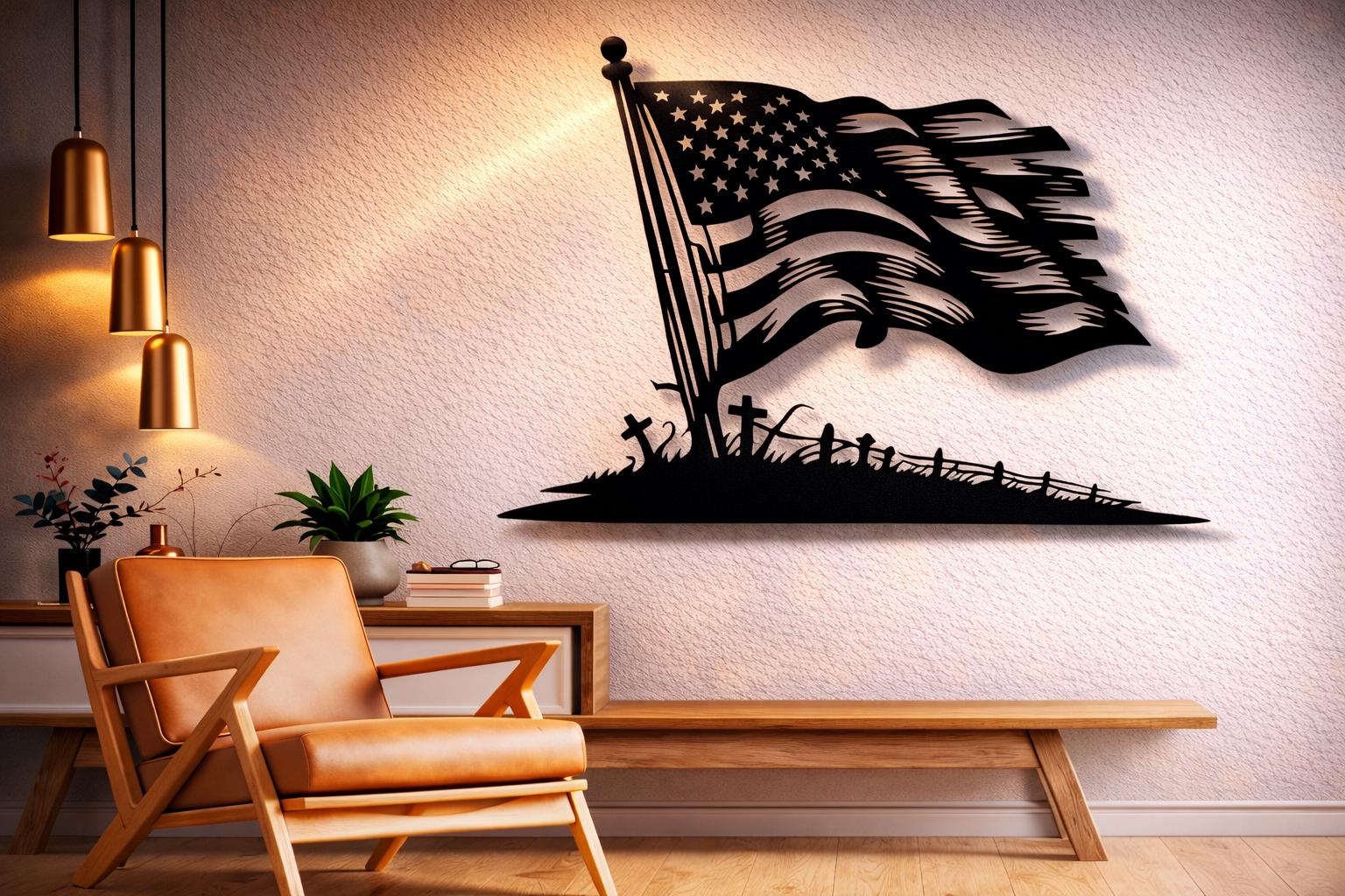 70s アメリカ製 ウォルナット材 レーザークラフト オブジェ ファインアート賞 American Flag SVG DXF Files Wall Art, Veteran CNC Plasma Laser Cut