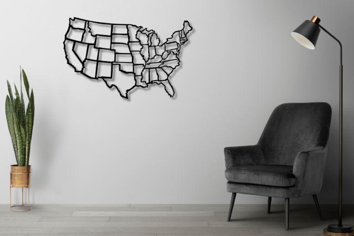 American Map Dxf Svg Png Files America Map Outline Wall Art Cut File ...