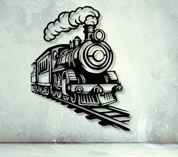 ヴィンテージ列車のDXF、SVG、PNGファイル、鉄道の蒸気機関車、壁