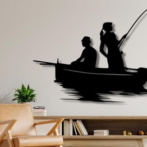 Couple de pêcheurs Dxf, Svg, png, Fichiers, Poisson, Bateau, Mer, Lac, Pêcheur, Pêcheur, Pêche, Coupe, Pour, Cnc, Laser, Plasma