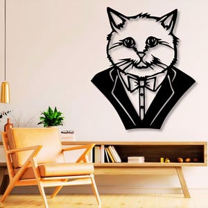 Mister Cat Dxf Svg Png Files , Mr , Cat , Portrait , Handsome , Charisma , Face , Cool , Wall , Art , Cut , File , For , Cnc , Plasma ,Laser