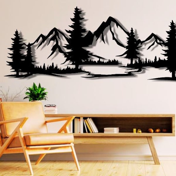 Nature Scene Dxf , Svg , Png , Files , Mountains , Trees, Mountain , Forest , View , Scene , Snowy , Cut , File , For , Cnc , Plasma , Laser