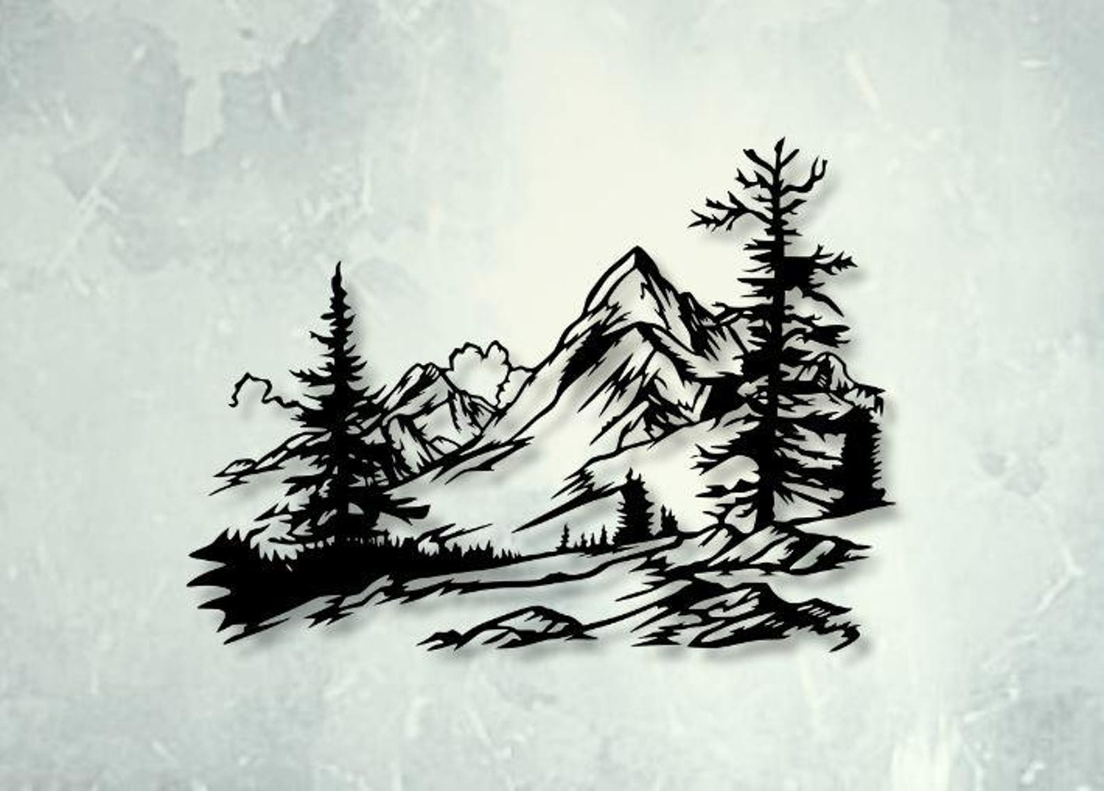 Mountain Scene Dxf Svg Png Files Nature Trees Mountains Cut File for ...
