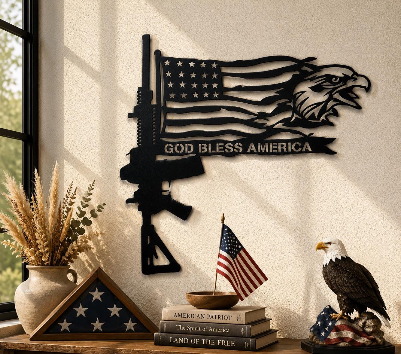 God Bless America Dxf Svg Png Files , USA , Flag , Riffle , Eagle