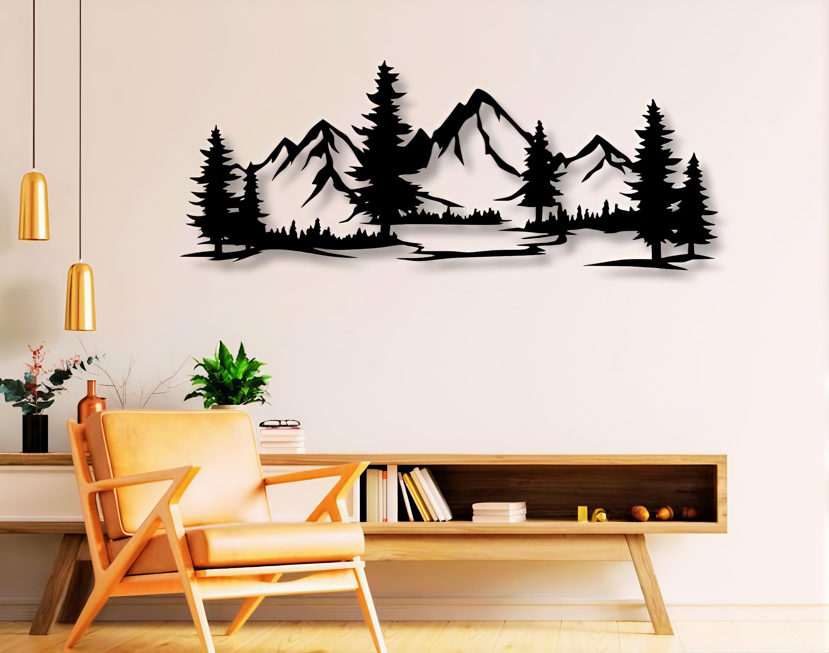 Nature Scene Dxf Svg Png Files Mountains Trees Mountain Forest View Scene Snowy , Cut , File , For , Cnc , Plasma , Laser