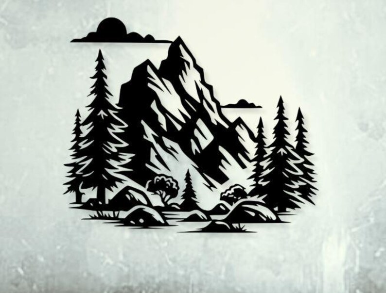 Mountain Svg Dxf Png Files Landscape Scene Vector Art Cut for Cnc ...