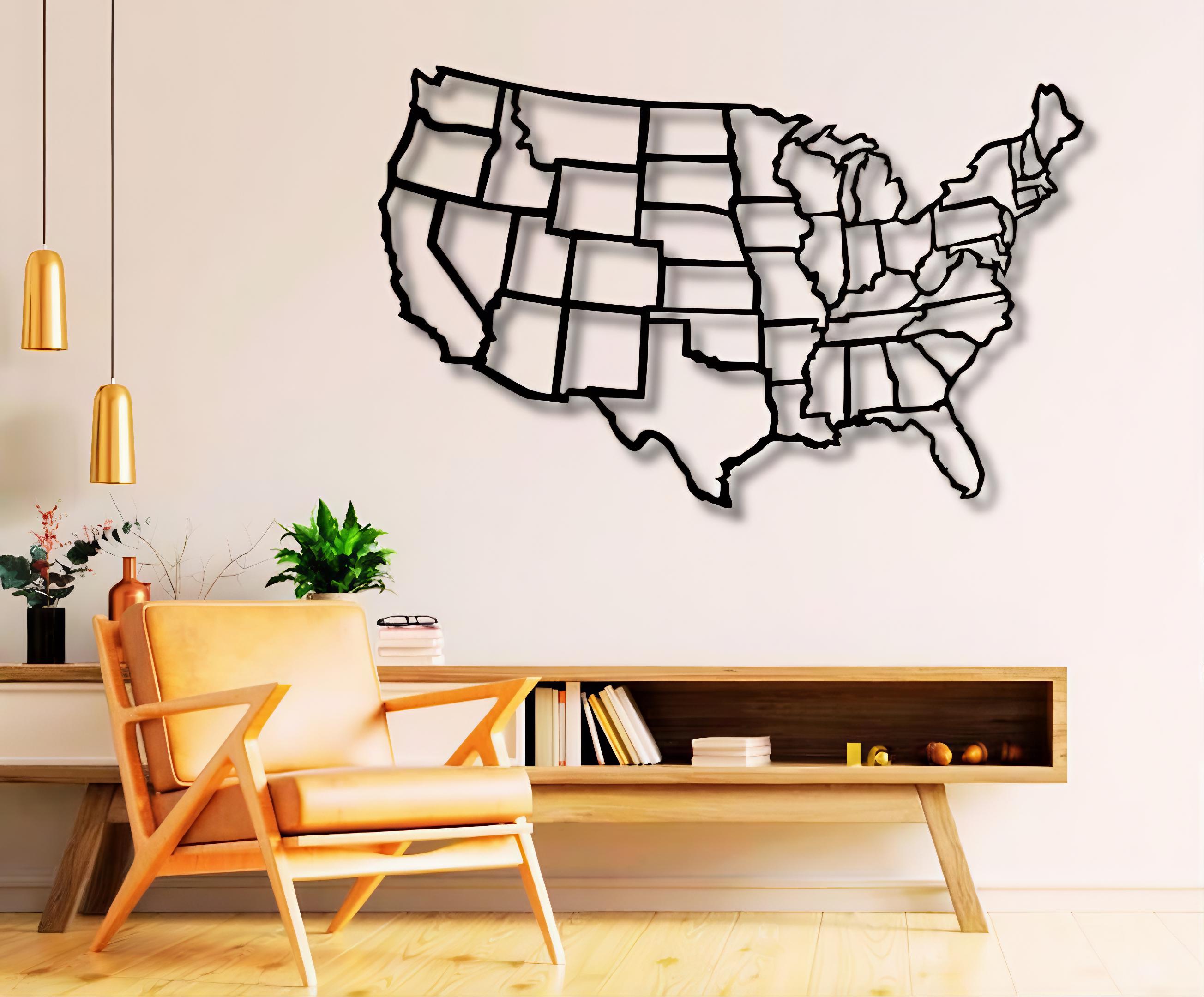 American Map Dxf Svg Png Files America Map Outline Wall Art Cut File ...
