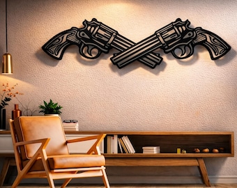 Crossed Revolvers Metal Wall Art Files (SVG, DXF, PNG)