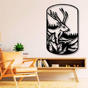 Deer Scene Dxf Svg Png Files Deer Nature Trees Forest Animal Cut , File , For , Cnc , Plasma , Laser