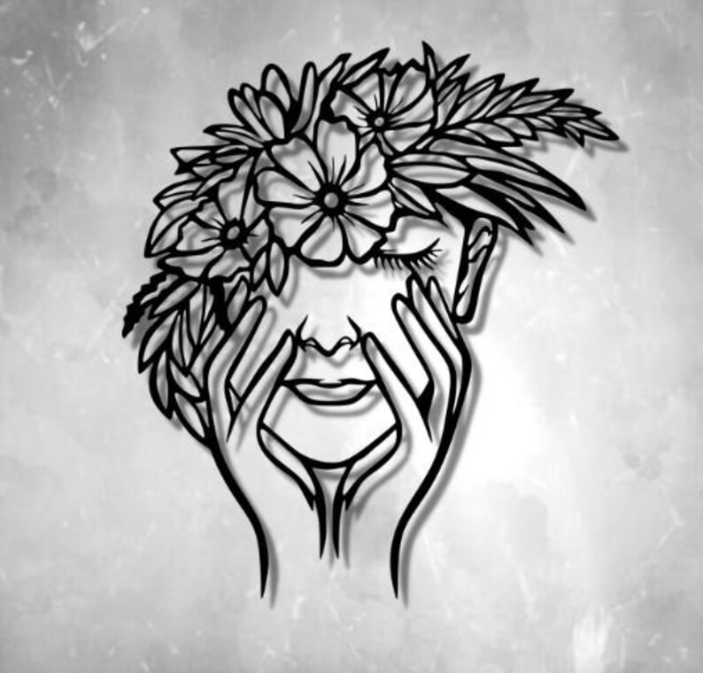 Flower Face Dxf Svg Png Files Flowers Woman Face Etsy Australia
