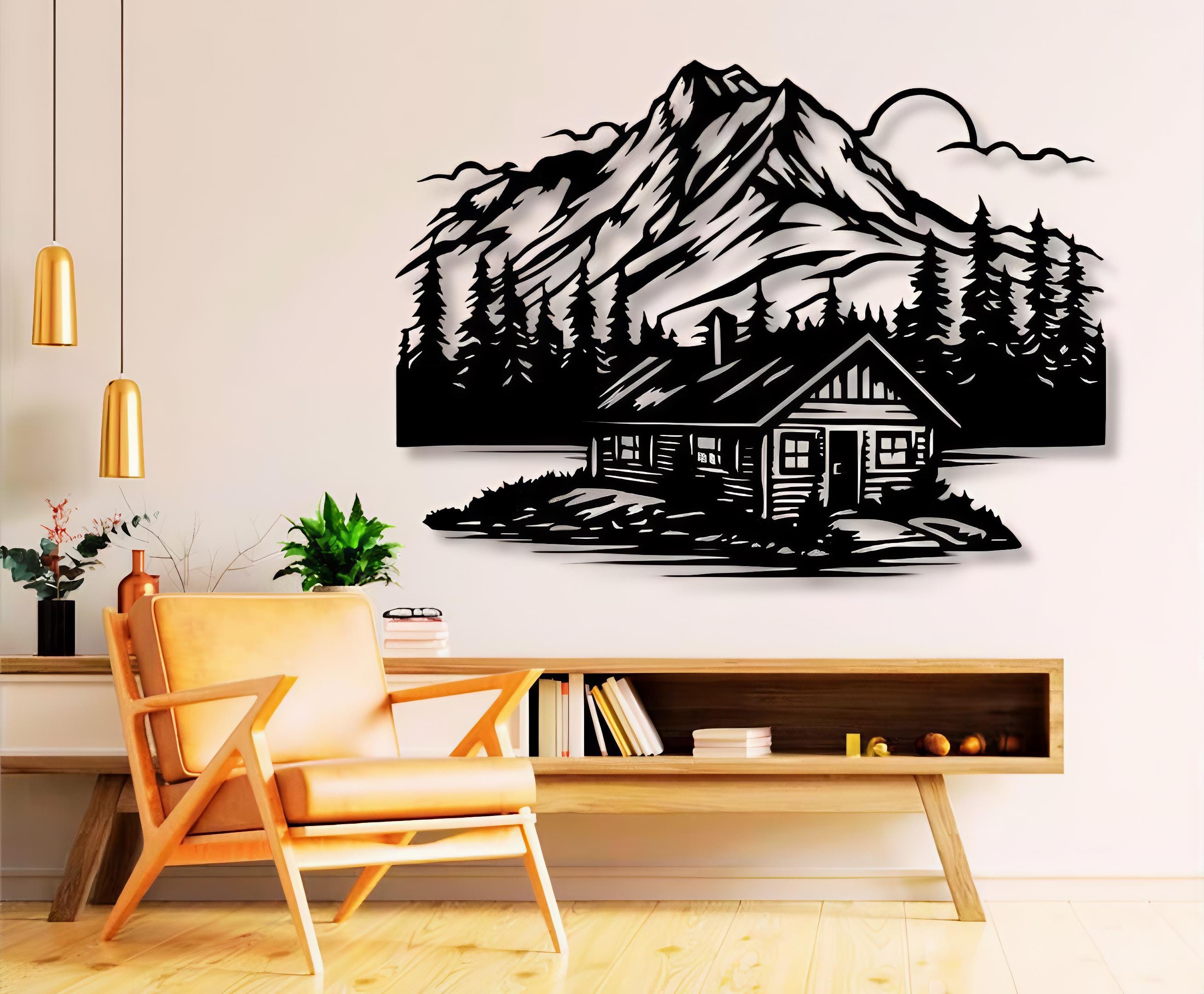 Nature House Dxf Svg Png Files Mountain Lake Wood House Scene Cut File ...