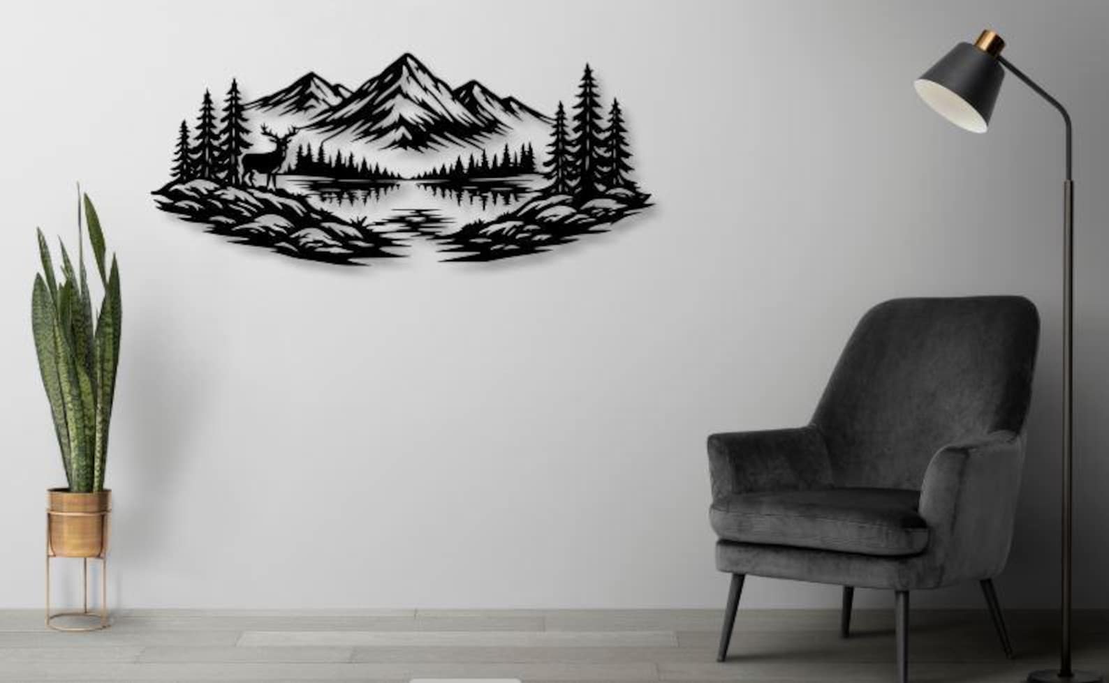 Nature Scene Dxf Svg Png Files Mountain Pine Trees Lake Vector for Cnc ...