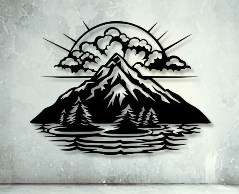 Sun Rise Dxf Sunrise Dxf Svg Png Files Nature Mountain Scene Sky Wall Art for Cnc ...
