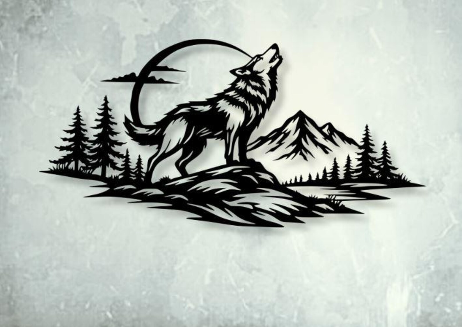 Wolf Nature Scene Svg Dxf Png Files Wall Art Cut File for Cnc Laser ...