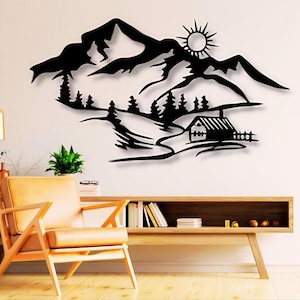 Mountain House Dxf , Svg , Png , Files , Mountains , House , Landscape , Trees , Village , Scene , Cut , File , For , Cnc , Plasma , Laser