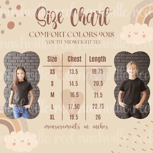 Comfort Colors 9018 Size Chart, Kids Size Chart, Youth Size Guide, Comfort Colors C9018 Kids Size Chart Mock Up
