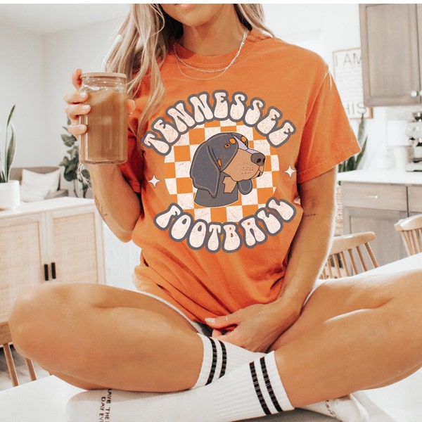 TN Vols Football Shirt Tennessee Comfort Colors Tee TN Football Shirt Tennessee Game Day Outfit Orange White Checkered Vintage Retro TN Tee