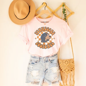 Tennessee Football Shirt, TN Game Day Tshirt, Orange and White Checkerboard, Vintage TN Shirt, Retro Game Day Outfit, TN Checkerboard TShirt Soft Pink