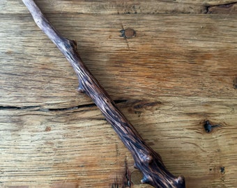 Pear wood wand with deer antlers